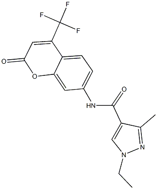 1-ethyl-3-methyl-N-[2-oxo-4-(trifluoromethyl)-2H-chromen-7-yl]-1H-pyrazole-4-carboxamide Struktur