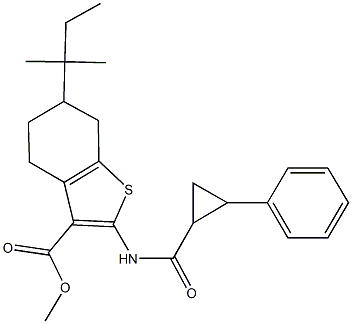 methyl 6-tert-pentyl-2-{[(2-phenylcyclopropyl)carbonyl]amino}-4,5,6,7-tetrahydro-1-benzothiophene-3-carboxylate Struktur