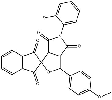 5-(2-fluorophenyl)-1-(4-methoxyphenyl)-3a,6a-dihydrosprio[1H-furo[3,4-c]pyrrole-3,2'-(1'H)-indene]-1',3',4,6(2'H,3H,5H)-tetrone Struktur