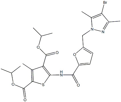 diisopropyl 5-({5-[(4-bromo-3,5-dimethyl-1H-pyrazol-1-yl)methyl]-2-furoyl}amino)-3-methyl-2,4-thiophenedicarboxylate Struktur