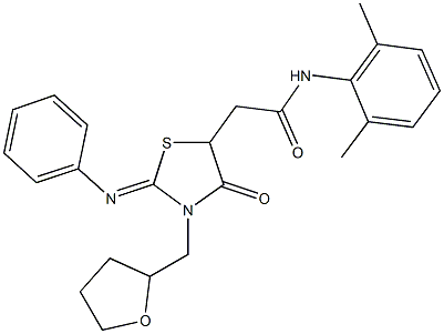 N-(2,6-dimethylphenyl)-2-[4-oxo-2-(phenylimino)-3-(tetrahydro-2-furanylmethyl)-1,3-thiazolidin-5-yl]acetamide Struktur