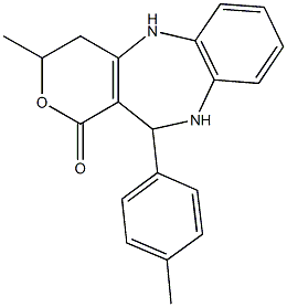 3-methyl-11-(4-methylphenyl)-4,5,10,11-tetrahydropyrano[4,3-b][1,5]benzodiazepin-1(3H)-one Struktur