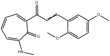 2-[3-(2,5-dimethoxyphenyl)acryloyl]-7-(methylamino)-2,4,6-cycloheptatrien-1-one Struktur