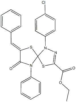 ethyl 7-benzylidene-1-(4-chlorophenyl)-8-oxo-9-phenyl-4,6-dithia-1,2,9-triazaspiro[4.4]non-2-ene-3-carboxylate Struktur