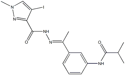 N-(3-{N-[(4-iodo-1-methyl-1H-pyrazol-3-yl)carbonyl]ethanehydrazonoyl}phenyl)-2-methylpropanamide Struktur