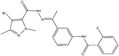 N-(3-{N-[(4-bromo-1,3-dimethyl-1H-pyrazol-5-yl)carbonyl]ethanehydrazonoyl}phenyl)-2-fluorobenzamide Struktur