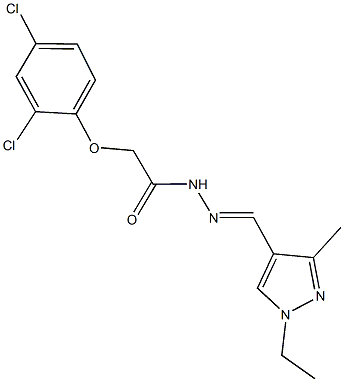 2-(2,4-dichlorophenoxy)-N'-[(1-ethyl-3-methyl-1H-pyrazol-4-yl)methylene]acetohydrazide Struktur