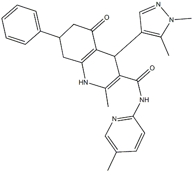 4-(1,5-dimethyl-1H-pyrazol-4-yl)-2-methyl-N-(5-methylpyridin-2-yl)-5-oxo-7-phenyl-1,4,5,6,7,8-hexahydroquinoline-3-carboxamide Struktur