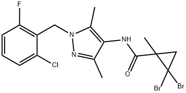 2,2-dibromo-N-[1-(2-chloro-6-fluorobenzyl)-3,5-dimethyl-1H-pyrazol-4-yl]-1-methylcyclopropanecarboxamide Struktur