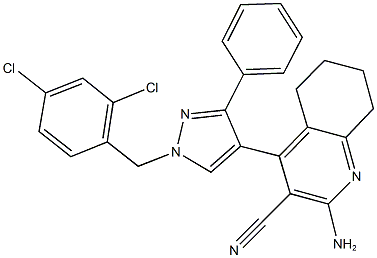 2-amino-4-[1-(2,4-dichlorobenzyl)-3-phenyl-1H-pyrazol-4-yl]-5,6,7,8-tetrahydro-3-quinolinecarbonitrile Struktur