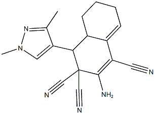 2-amino-4-(1,3-dimethyl-1H-pyrazol-4-yl)-4a,5,6,7-tetrahydro-1,3,3(4H)-naphthalenetricarbonitrile Struktur