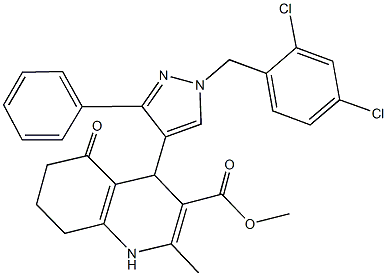 methyl 4-[1-(2,4-dichlorobenzyl)-3-phenyl-1H-pyrazol-4-yl]-2-methyl-5-oxo-1,4,5,6,7,8-hexahydro-3-quinolinecarboxylate Struktur