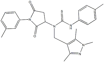 N'-(4-methylphenyl)-N-[1-(3-methylphenyl)-2,5-dioxo-3-pyrrolidinyl]-N-[(1,3,5-trimethyl-1H-pyrazol-4-yl)methyl]thiourea Struktur