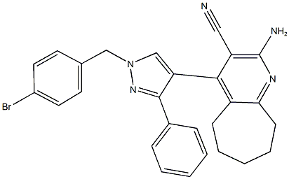 2-amino-4-[1-(4-bromobenzyl)-3-phenyl-1H-pyrazol-4-yl]-6,7,8,9-tetrahydro-5H-cyclohepta[b]pyridine-3-carbonitrile Struktur