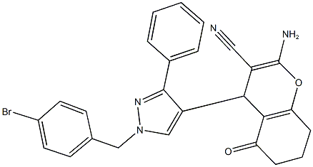 2-amino-4-[1-(4-bromobenzyl)-3-phenyl-1H-pyrazol-4-yl]-5-oxo-5,6,7,8-tetrahydro-4H-chromene-3-carbonitrile Struktur