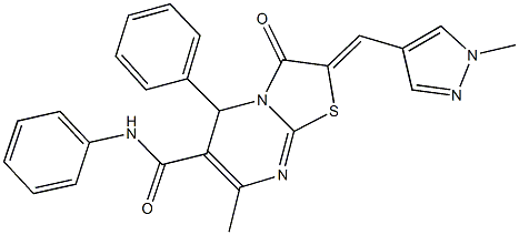 7-methyl-2-[(1-methyl-1H-pyrazol-4-yl)methylene]-3-oxo-N,5-diphenyl-2,3-dihydro-5H-[1,3]thiazolo[3,2-a]pyrimidine-6-carboxamide Struktur