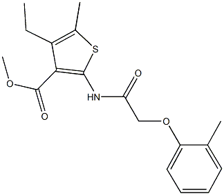 methyl 4-ethyl-5-methyl-2-{[(2-methylphenoxy)acetyl]amino}-3-thiophenecarboxylate Struktur