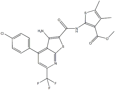 methyl 2-({[3-amino-4-(4-chlorophenyl)-6-(trifluoromethyl)thieno[2,3-b]pyridin-2-yl]carbonyl}amino)-4,5-dimethylthiophene-3-carboxylate Struktur