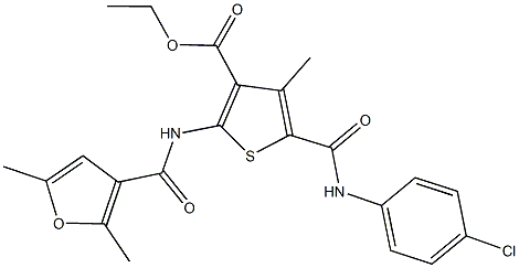 ethyl 5-[(4-chloroanilino)carbonyl]-2-[(2,5-dimethyl-3-furoyl)amino]-4-methyl-3-thiophenecarboxylate Struktur