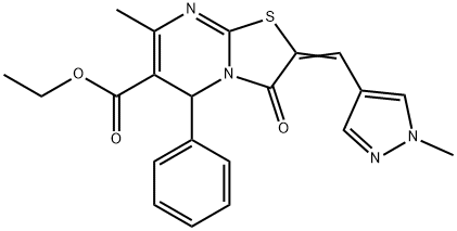 ethyl 7-methyl-2-[(1-methyl-1H-pyrazol-4-yl)methylene]-3-oxo-5-phenyl-2,3-dihydro-5H-[1,3]thiazolo[3,2-a]pyrimidine-6-carboxylate Struktur