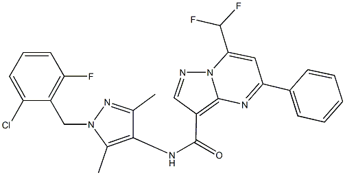 N-[1-(2-chloro-6-fluorobenzyl)-3,5-dimethyl-1H-pyrazol-4-yl]-7-(difluoromethyl)-5-phenylpyrazolo[1,5-a]pyrimidine-3-carboxamide Struktur