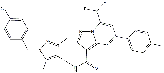 N-[1-(4-chlorobenzyl)-3,5-dimethyl-1H-pyrazol-4-yl]-7-(difluoromethyl)-5-(4-methylphenyl)pyrazolo[1,5-a]pyrimidine-3-carboxamide Struktur