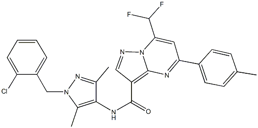 N-[1-(2-chlorobenzyl)-3,5-dimethyl-1H-pyrazol-4-yl]-7-(difluoromethyl)-5-(4-methylphenyl)pyrazolo[1,5-a]pyrimidine-3-carboxamide Struktur