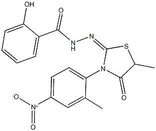 2-hydroxy-N'-(3-{4-nitro-2-methylphenyl}-5-methyl-4-oxo-1,3-thiazolidin-2-ylidene)benzohydrazide Struktur