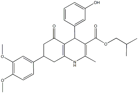 isobutyl 7-(3,4-dimethoxyphenyl)-4-(3-hydroxyphenyl)-2-methyl-5-oxo-1,4,5,6,7,8-hexahydroquinoline-3-carboxylate Struktur