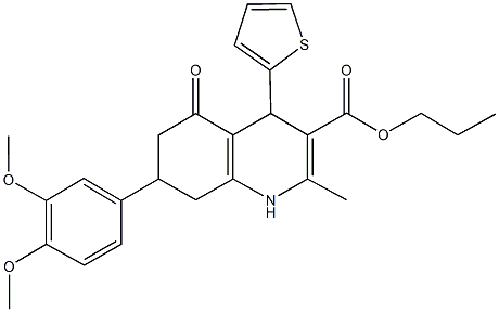 propyl 7-(3,4-dimethoxyphenyl)-2-methyl-5-oxo-4-thien-2-yl-1,4,5,6,7,8-hexahydroquinoline-3-carboxylate Struktur