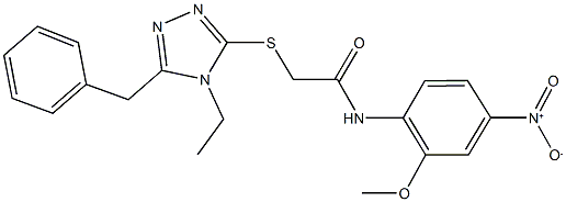 2-[(5-benzyl-4-ethyl-4H-1,2,4-triazol-3-yl)sulfanyl]-N-{4-nitro-2-methoxyphenyl}acetamide Struktur