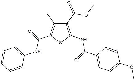 methyl 4-methyl-2-({[4-(methyloxy)phenyl]carbonyl}amino)-5-[(phenylamino)carbonyl]thiophene-3-carboxylate Struktur