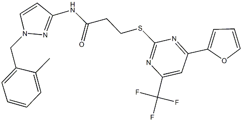 3-{[4-(2-furyl)-6-(trifluoromethyl)-2-pyrimidinyl]sulfanyl}-N-[1-(2-methylbenzyl)-1H-pyrazol-3-yl]propanamide Struktur