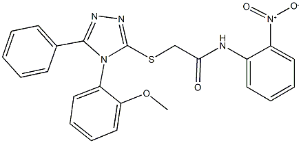 N-{2-nitrophenyl}-2-{[4-(2-methoxyphenyl)-5-phenyl-4H-1,2,4-triazol-3-yl]sulfanyl}acetamide Struktur