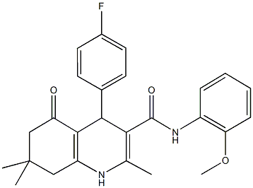 4-(4-fluorophenyl)-2,7,7-trimethyl-N-[2-(methyloxy)phenyl]-5-oxo-1,4,5,6,7,8-hexahydroquinoline-3-carboxamide Struktur