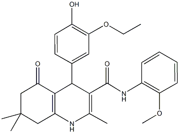 4-[3-(ethyloxy)-4-hydroxyphenyl]-2,7,7-trimethyl-N-[2-(methyloxy)phenyl]-5-oxo-1,4,5,6,7,8-hexahydroquinoline-3-carboxamide Struktur