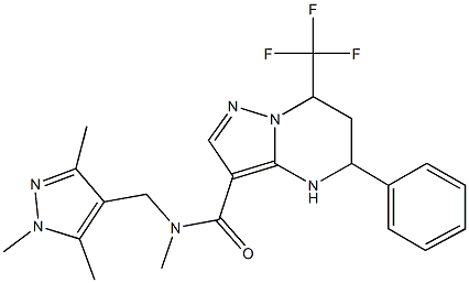 N-methyl-5-phenyl-7-(trifluoromethyl)-N-[(1,3,5-trimethyl-1H-pyrazol-4-yl)methyl]-4,5,6,7-tetrahydropyrazolo[1,5-a]pyrimidine-3-carboxamide Struktur