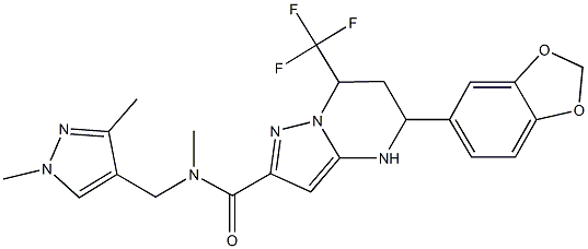 5-(1,3-benzodioxol-5-yl)-N-[(1,3-dimethyl-1H-pyrazol-4-yl)methyl]-N-methyl-7-(trifluoromethyl)-4,5,6,7-tetrahydropyrazolo[1,5-a]pyrimidine-2-carboxamide Struktur