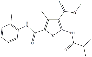 methyl 4-methyl-5-{[(2-methylphenyl)amino]carbonyl}-2-[(2-methylpropanoyl)amino]thiophene-3-carboxylate Struktur