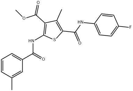 methyl 5-{[(4-fluorophenyl)amino]carbonyl}-4-methyl-2-{[(3-methylphenyl)carbonyl]amino}thiophene-3-carboxylate Struktur