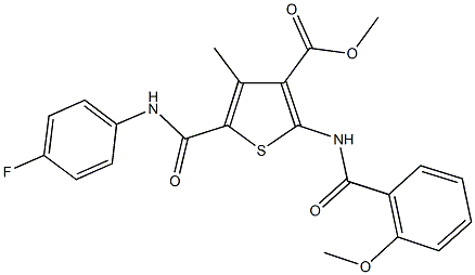 methyl 5-{[(4-fluorophenyl)amino]carbonyl}-4-methyl-2-({[2-(methyloxy)phenyl]carbonyl}amino)thiophene-3-carboxylate Struktur