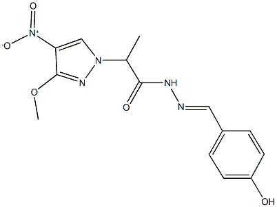 N'-(4-hydroxybenzylidene)-2-{4-nitro-3-methoxy-1H-pyrazol-1-yl}propanohydrazide Struktur