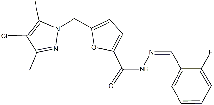 5-[(4-chloro-3,5-dimethyl-1H-pyrazol-1-yl)methyl]-N'-(2-fluorobenzylidene)-2-furohydrazide Struktur