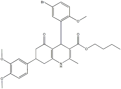 butyl 4-(5-bromo-2-methoxyphenyl)-7-(3,4-dimethoxyphenyl)-2-methyl-5-oxo-1,4,5,6,7,8-hexahydro-3-quinolinecarboxylate Struktur