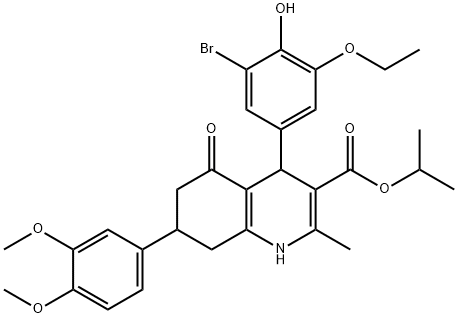 isopropyl 4-(3-bromo-5-ethoxy-4-hydroxyphenyl)-7-(3,4-dimethoxyphenyl)-2-methyl-5-oxo-1,4,5,6,7,8-hexahydro-3-quinolinecarboxylate Struktur