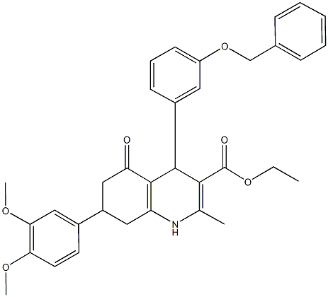 ethyl 4-[3-(benzyloxy)phenyl]-7-(3,4-dimethoxyphenyl)-2-methyl-5-oxo-1,4,5,6,7,8-hexahydro-3-quinolinecarboxylate Struktur