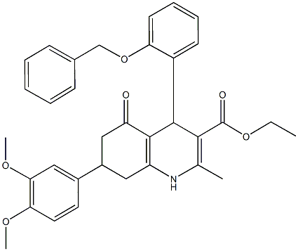 ethyl 4-[2-(benzyloxy)phenyl]-7-(3,4-dimethoxyphenyl)-2-methyl-5-oxo-1,4,5,6,7,8-hexahydro-3-quinolinecarboxylate Struktur