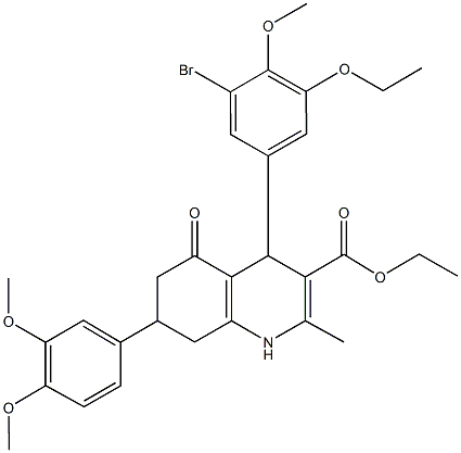 ethyl 4-(3-bromo-5-ethoxy-4-methoxyphenyl)-7-(3,4-dimethoxyphenyl)-2-methyl-5-oxo-1,4,5,6,7,8-hexahydro-3-quinolinecarboxylate Struktur