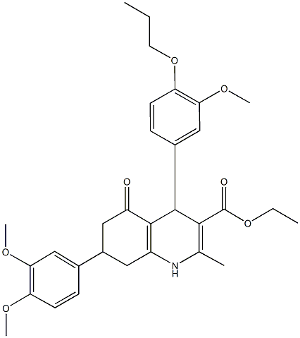 ethyl 7-(3,4-dimethoxyphenyl)-4-(3-methoxy-4-propoxyphenyl)-2-methyl-5-oxo-1,4,5,6,7,8-hexahydro-3-quinolinecarboxylate Struktur