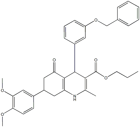 propyl 4-[3-(benzyloxy)phenyl]-7-(3,4-dimethoxyphenyl)-2-methyl-5-oxo-1,4,5,6,7,8-hexahydro-3-quinolinecarboxylate Struktur